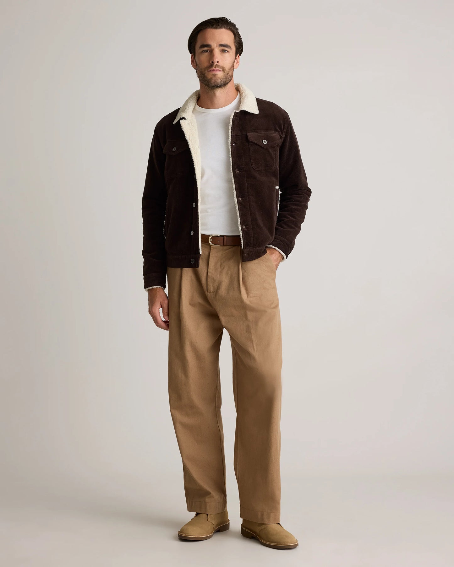 Organic Stretch Corduroy Sherpa-Lined Trucker Jacket - S / Espresso