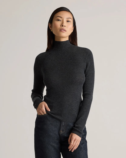Featherweight Cashmere Ribbed Mockneck Sweater - XS / Deep Navy