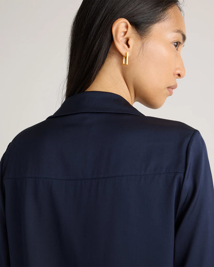 Washable Stretch Silk Notch Collar Blouse - XS / Moonstone Blue