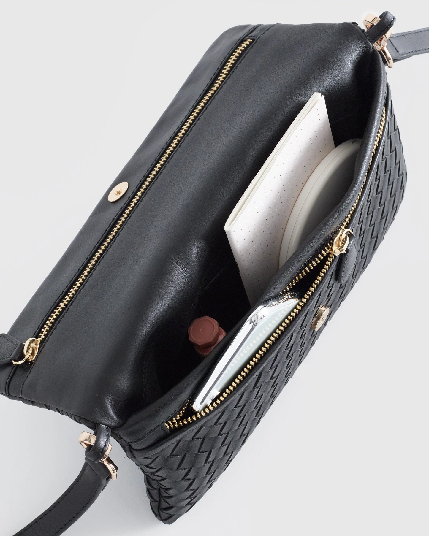 Italian Leather Handwoven Convertible Clutch - One Size / Cognac