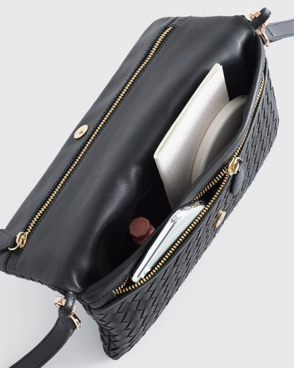 Italian Leather Handwoven Convertible Clutch - One Size / Cognac
