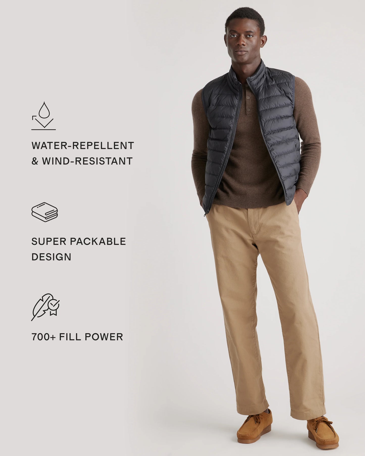 Lightweight Down Packable Puffer Vest - S / Overcast Grey