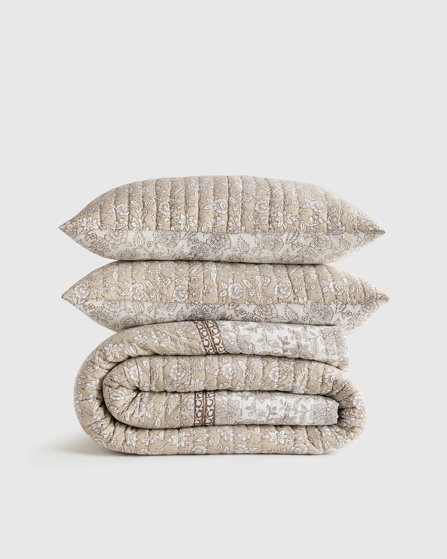 Organic Cotton Block Print Quilt Set - Twin / Green