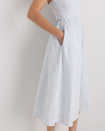 100% European Linen Fit & Flare Midi Dress - XS / Brick Red Heirloom Floral