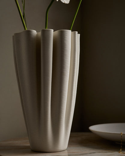 Sculptural Rippled Ceramic Vase - One Size / White