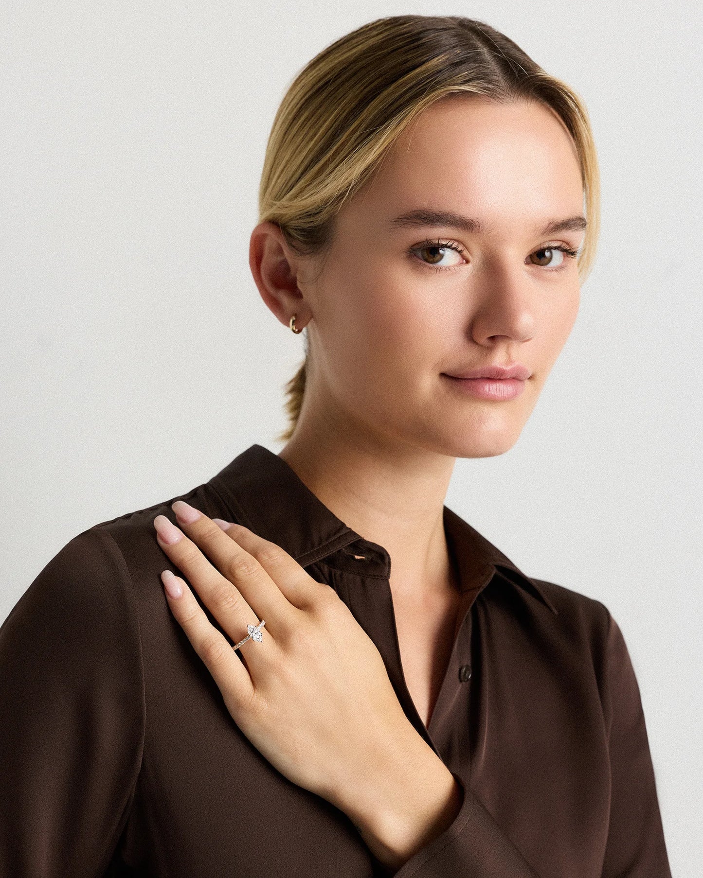 Lab Grown Diamond Marquise Petite Pave Engagement Ring - 1ct - 4 / Yellow Gold