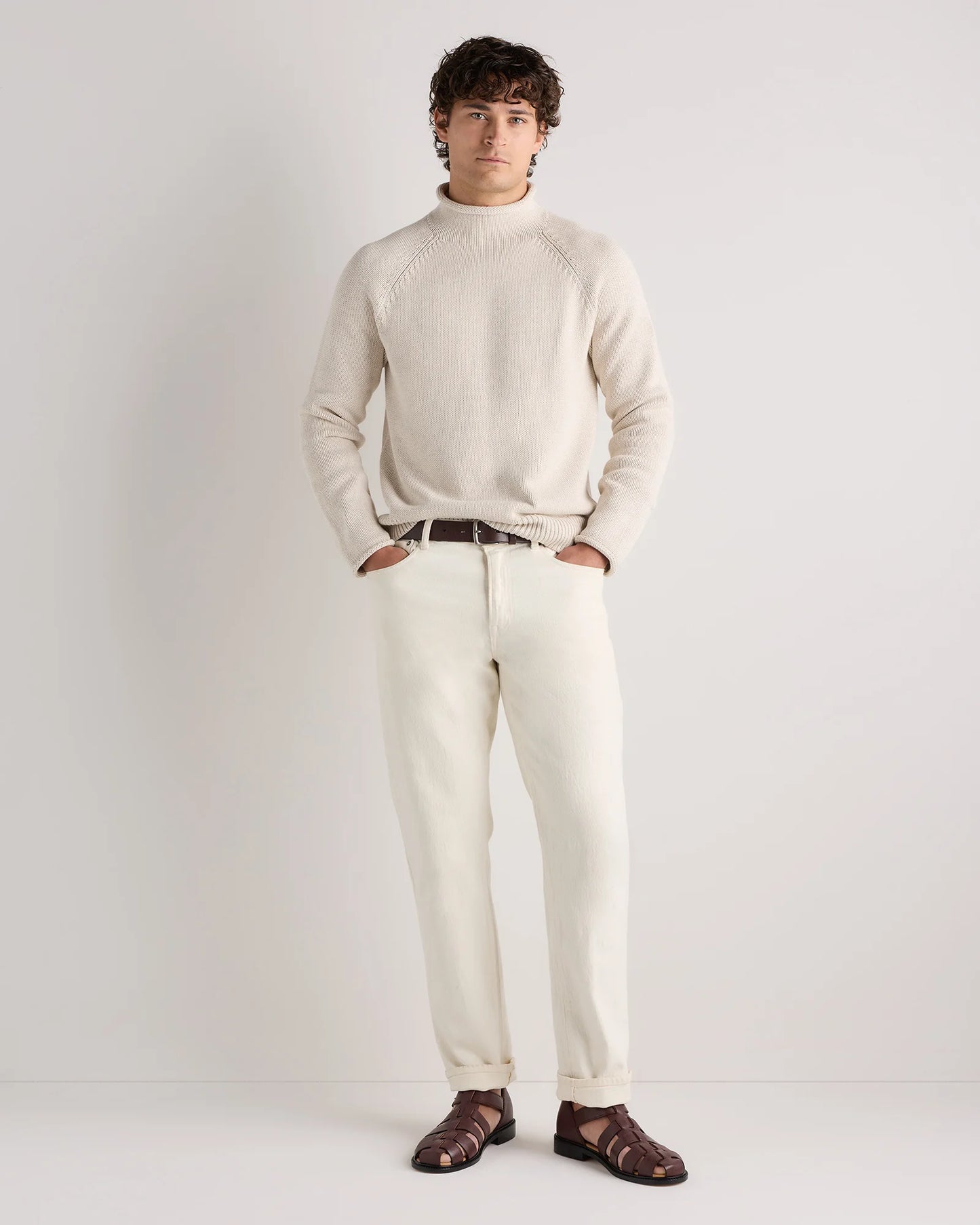 100% Organic Cotton Rollneck Sweater - S / Speckled Beige