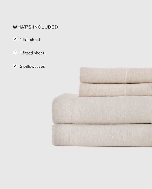 European Linen Gingham Sheet Set - Twin / Blue Fog