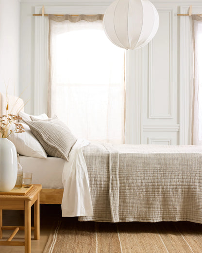 Organic Cotton Channel Stitch Coverlet Set - Twin / Coral Pink