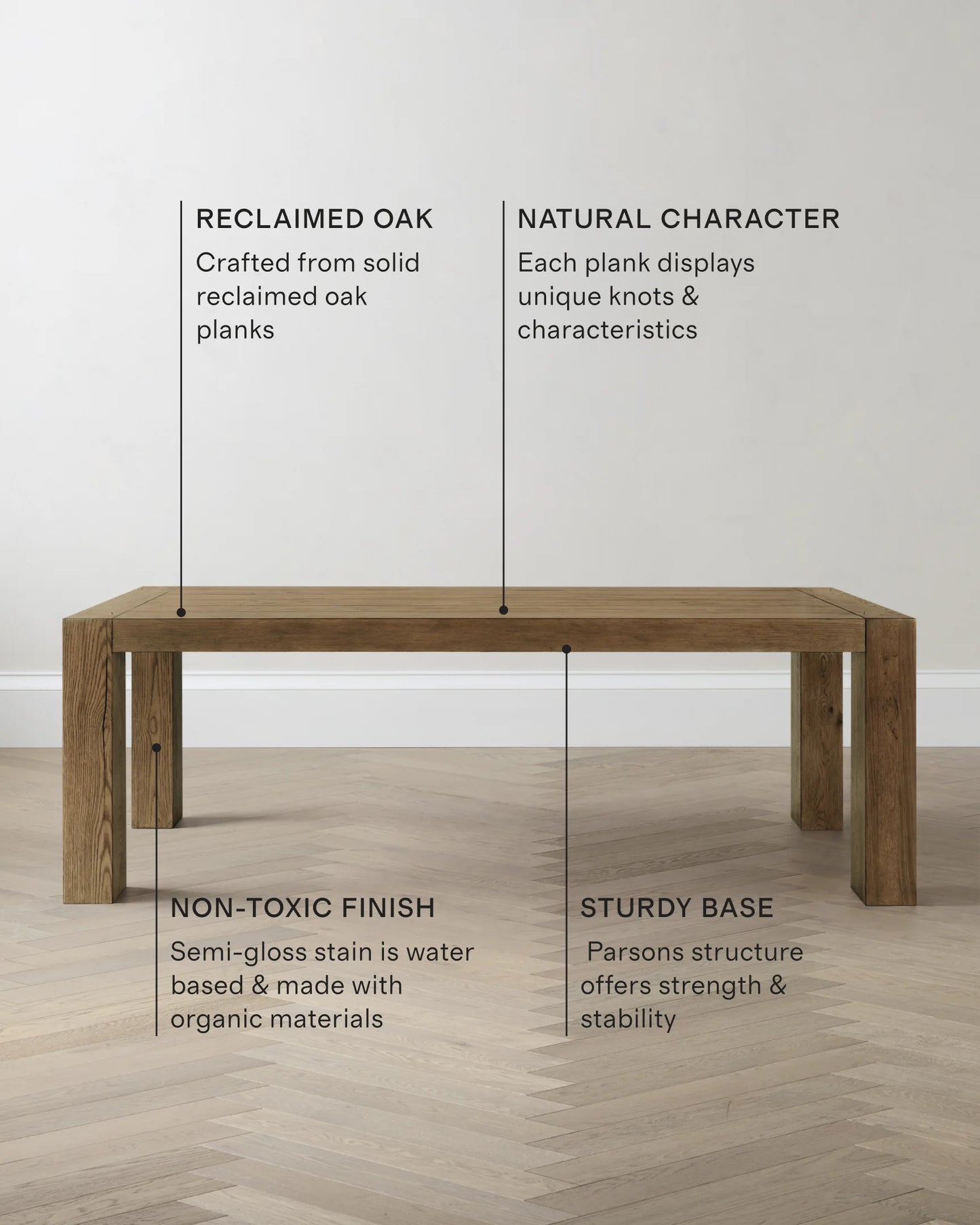 Reclaimed Oak Parsons Dining Table - One Size / Weathered Oak