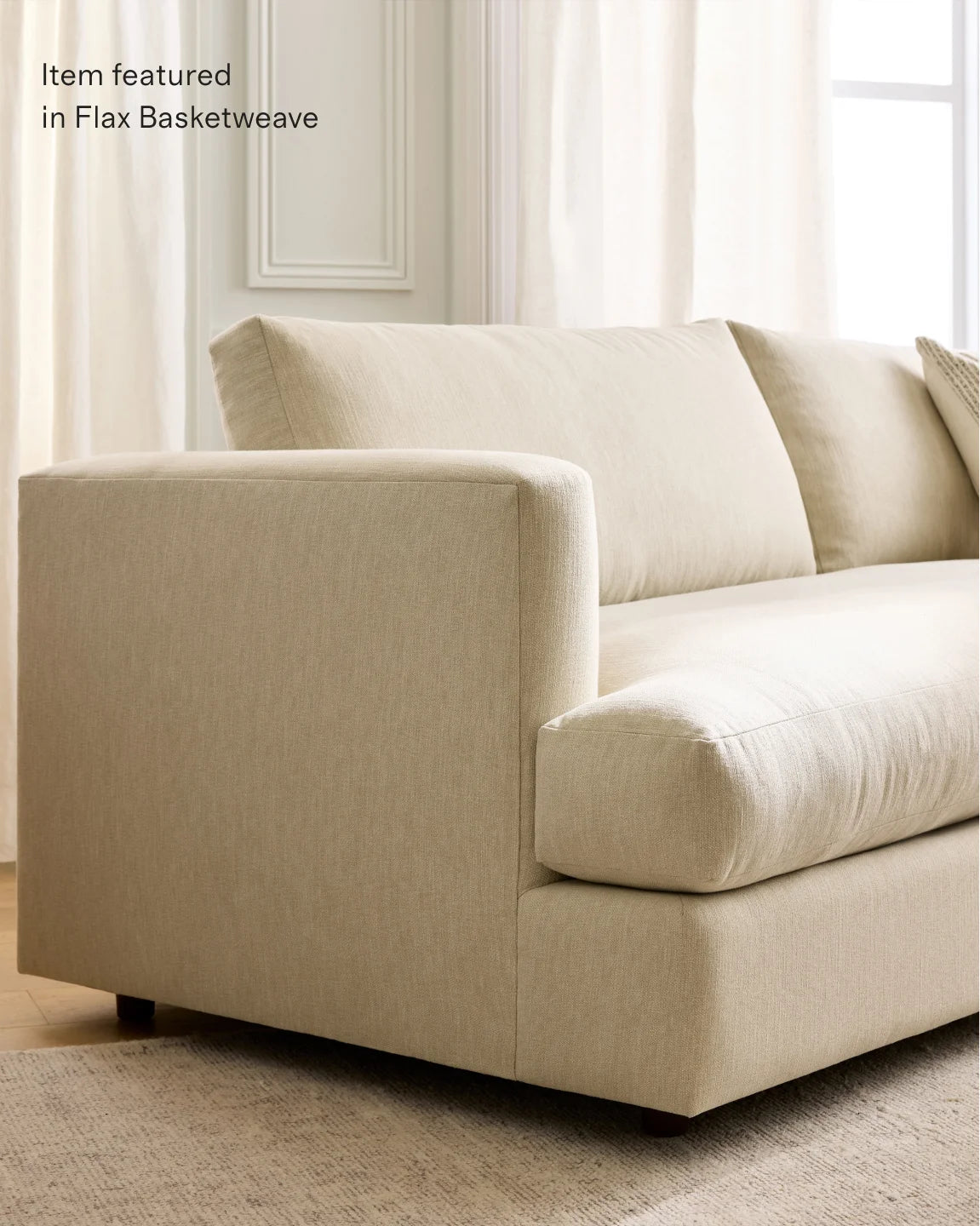 Sierra Curved Arm Sofa in Performance Basketweave - 7ft / Flax