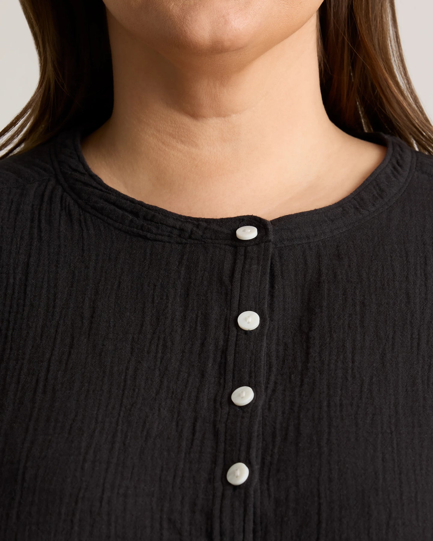 100% Organic Cotton Gauze Roll Sleeve Shirt - 1X / White