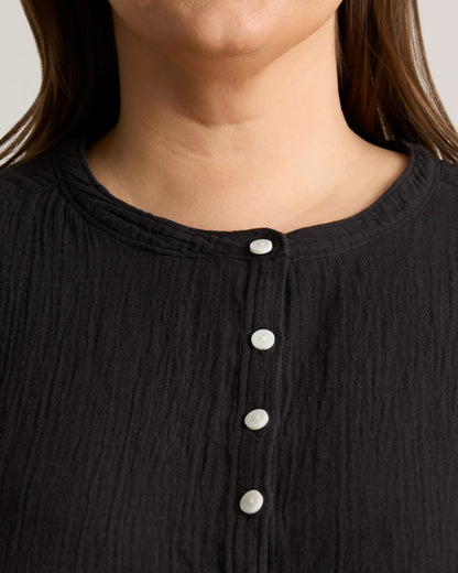 100% Organic Cotton Gauze Roll Sleeve Shirt - 1X / White
