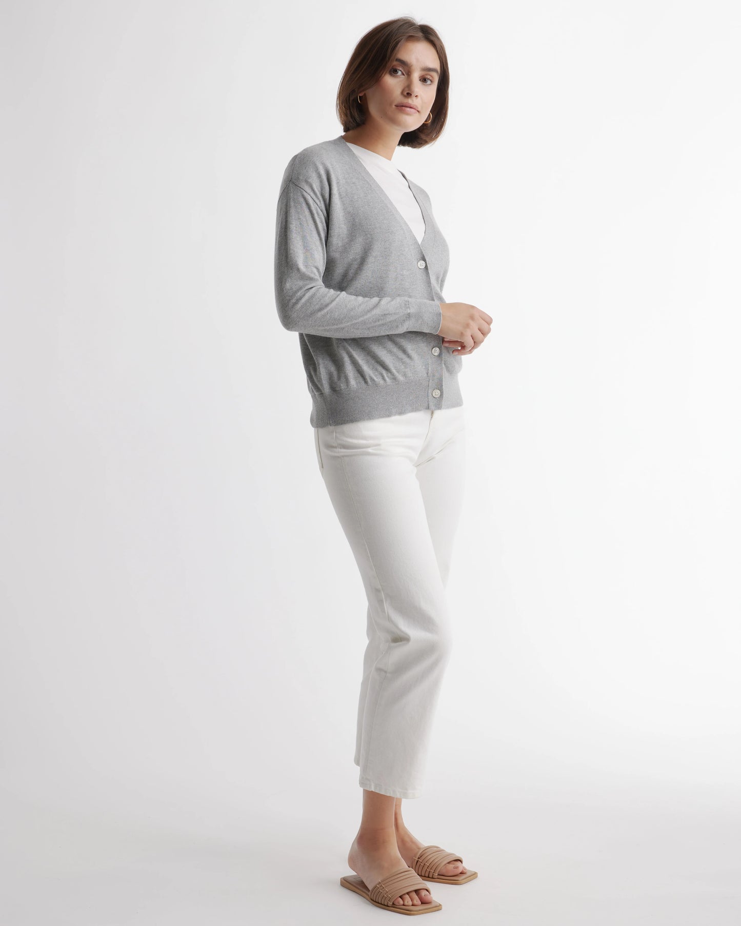Lightweight Cotton Cashmere Cardigan - XS / Heather Oatmeal