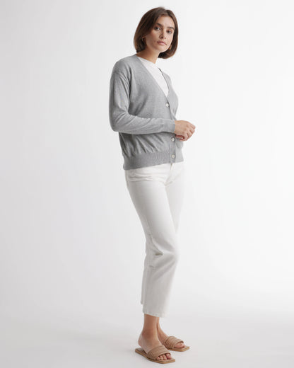 Lightweight Cotton Cashmere Cardigan - XS / Heather Oatmeal