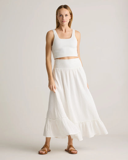 100% Organic Cotton Gauze Smocked Maxi Skirt - XS / Blue Gingham