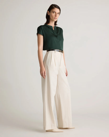 Washable Stretch Silk Dolman Sleeve Blouse - XS / Forest Green
