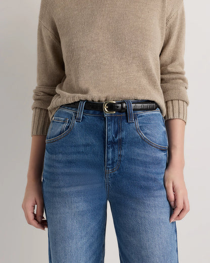 Sofia European Leather Skinny Belt - XS / Black