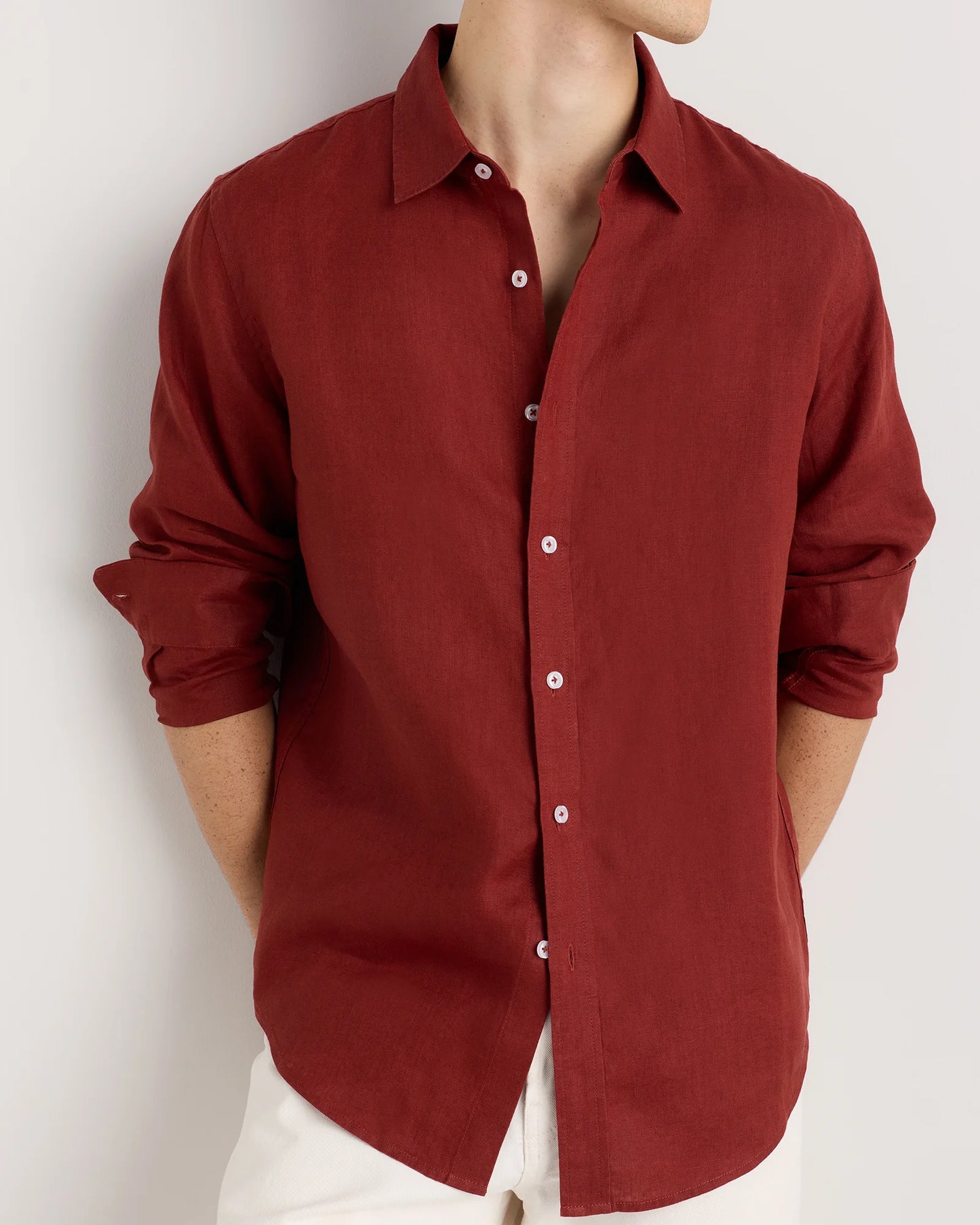 100% European Linen Relaxed Long Sleeve Shirt - XS / Flax