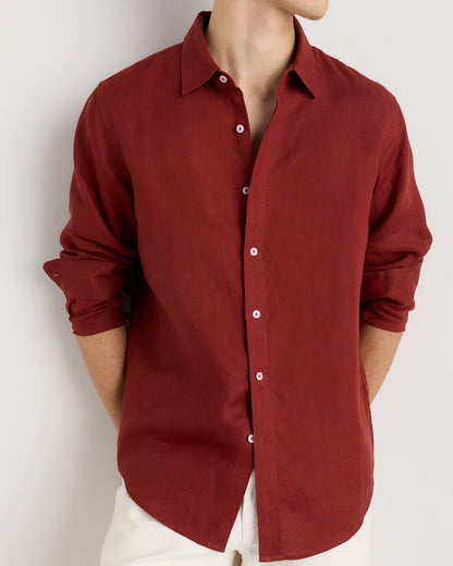 100% European Linen Relaxed Long Sleeve Shirt - XS / Flax