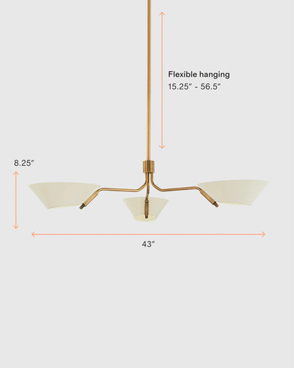 Mid-Century Armed Iron Chandelier - One Size / Sand