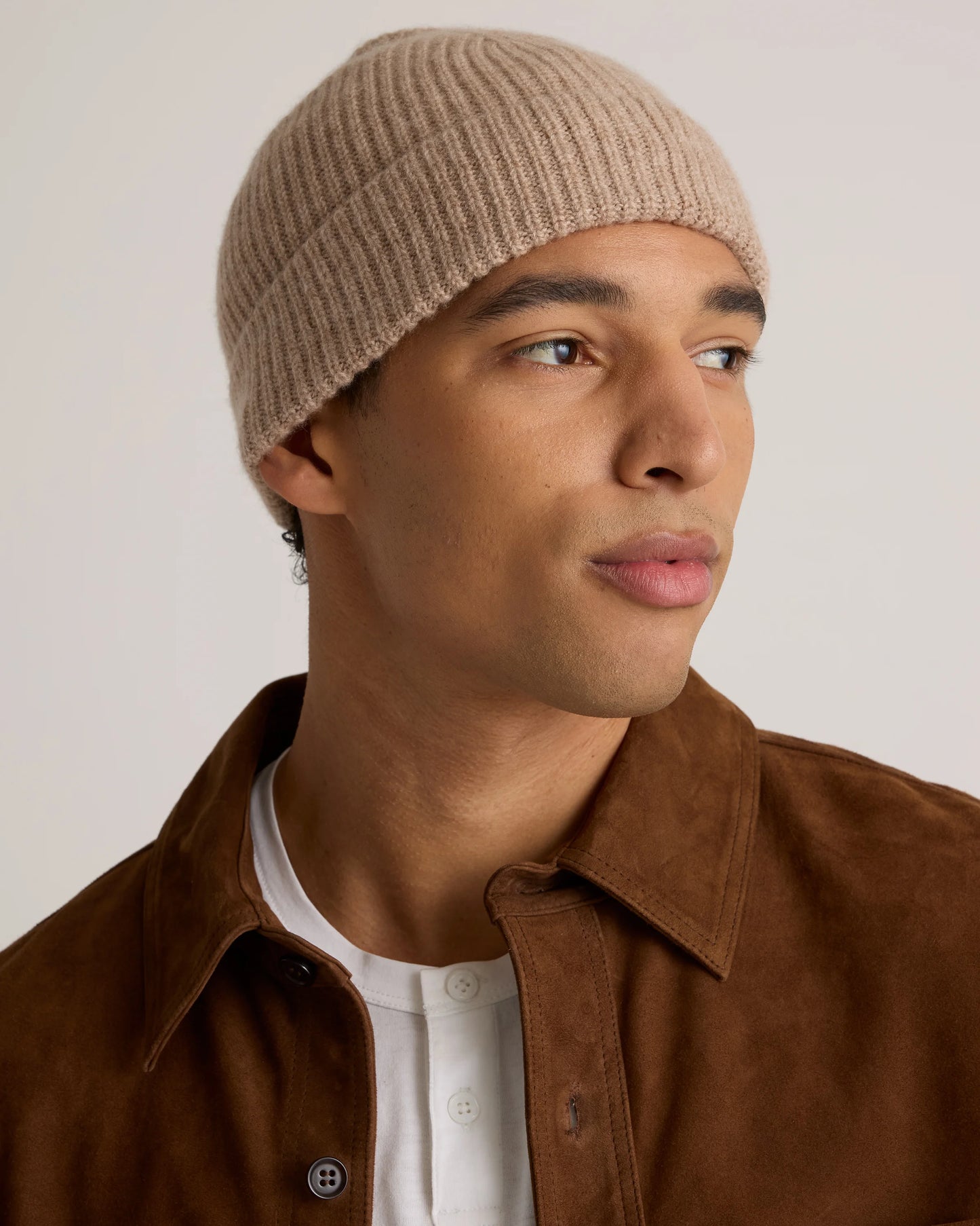 Mongolian Cashmere Ribbed Beanie - XS/S / Heather Charcoal