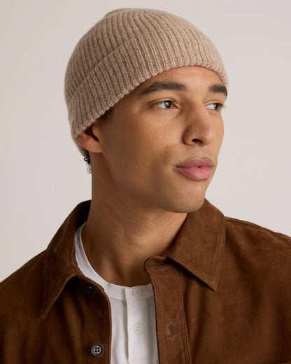 Mongolian Cashmere Ribbed Beanie - XS/S / Heather Charcoal