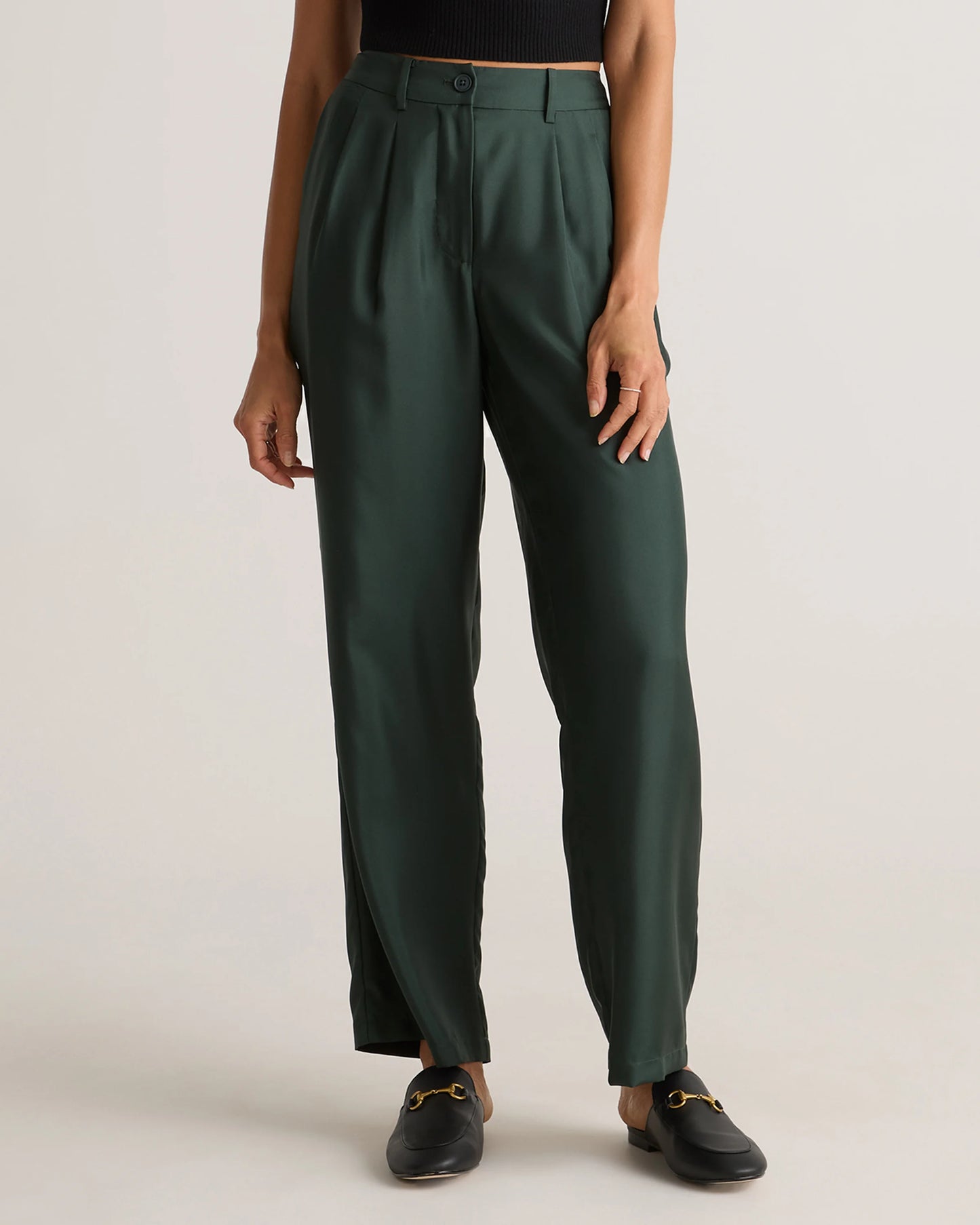 100% Silk Twill Trouser - 0 / Forest Green