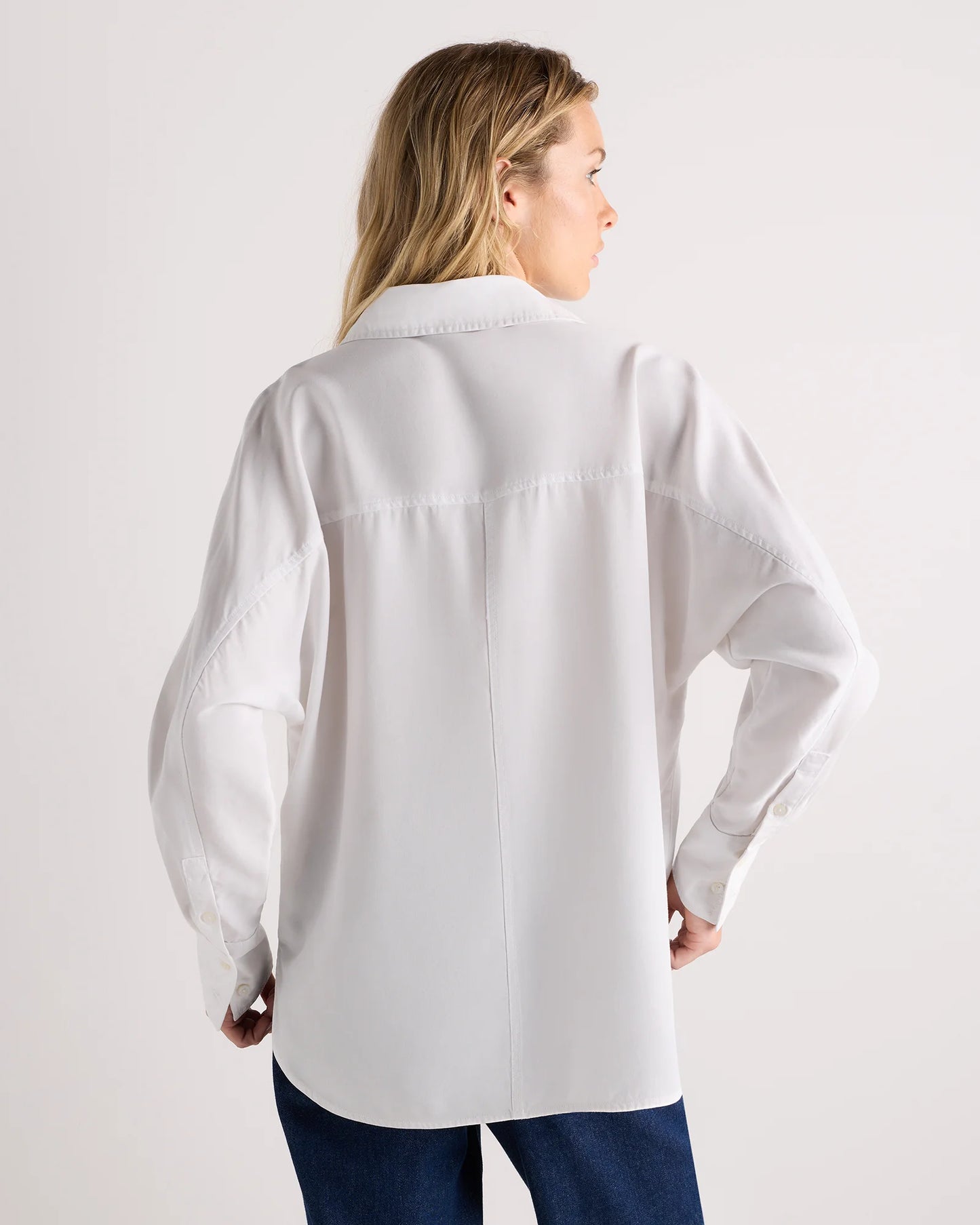 Vintage Wash Tencel Dolman Long Sleeve Shirt - XS / White
