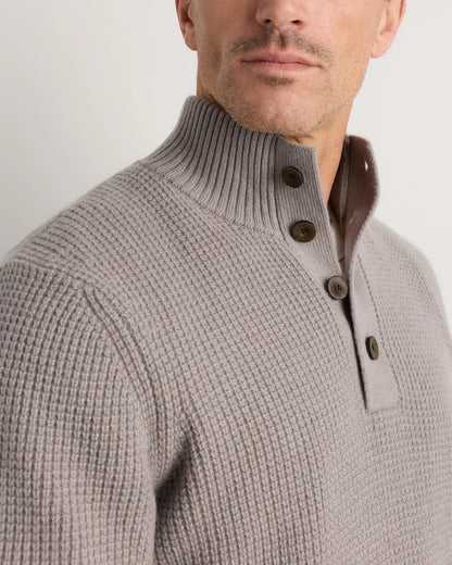 Mongolian Cashmere Waffle Quarter Button Sweater - S / Elk Brown