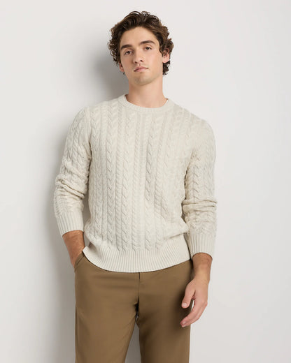 Australian Merino Wool Cable Crewneck Sweater - S / Heather Grey