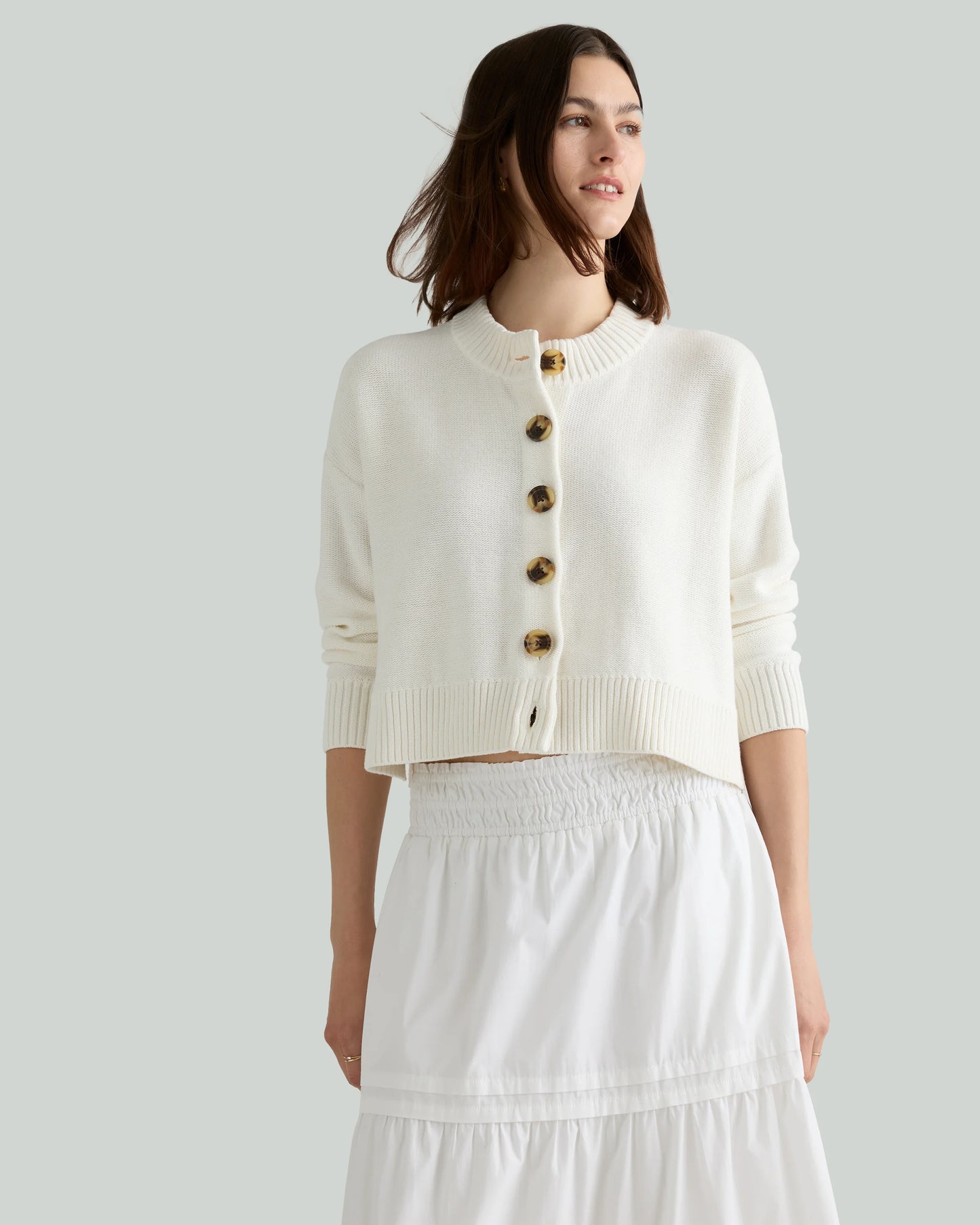 100% Organic Cotton Cropped Cardigan - XS / Heather Brown