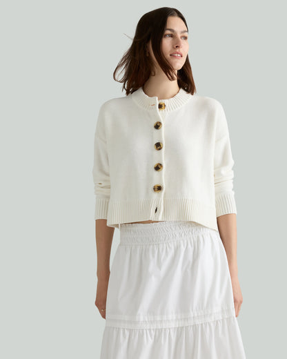 100% Organic Cotton Cropped Cardigan - XS / Heather Brown