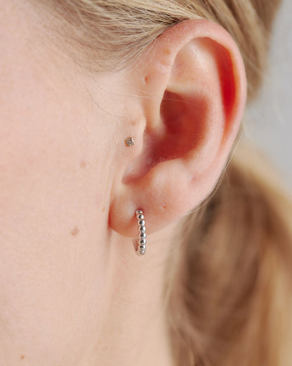 14K Gold Beaded Hoops - One Size / White Gold