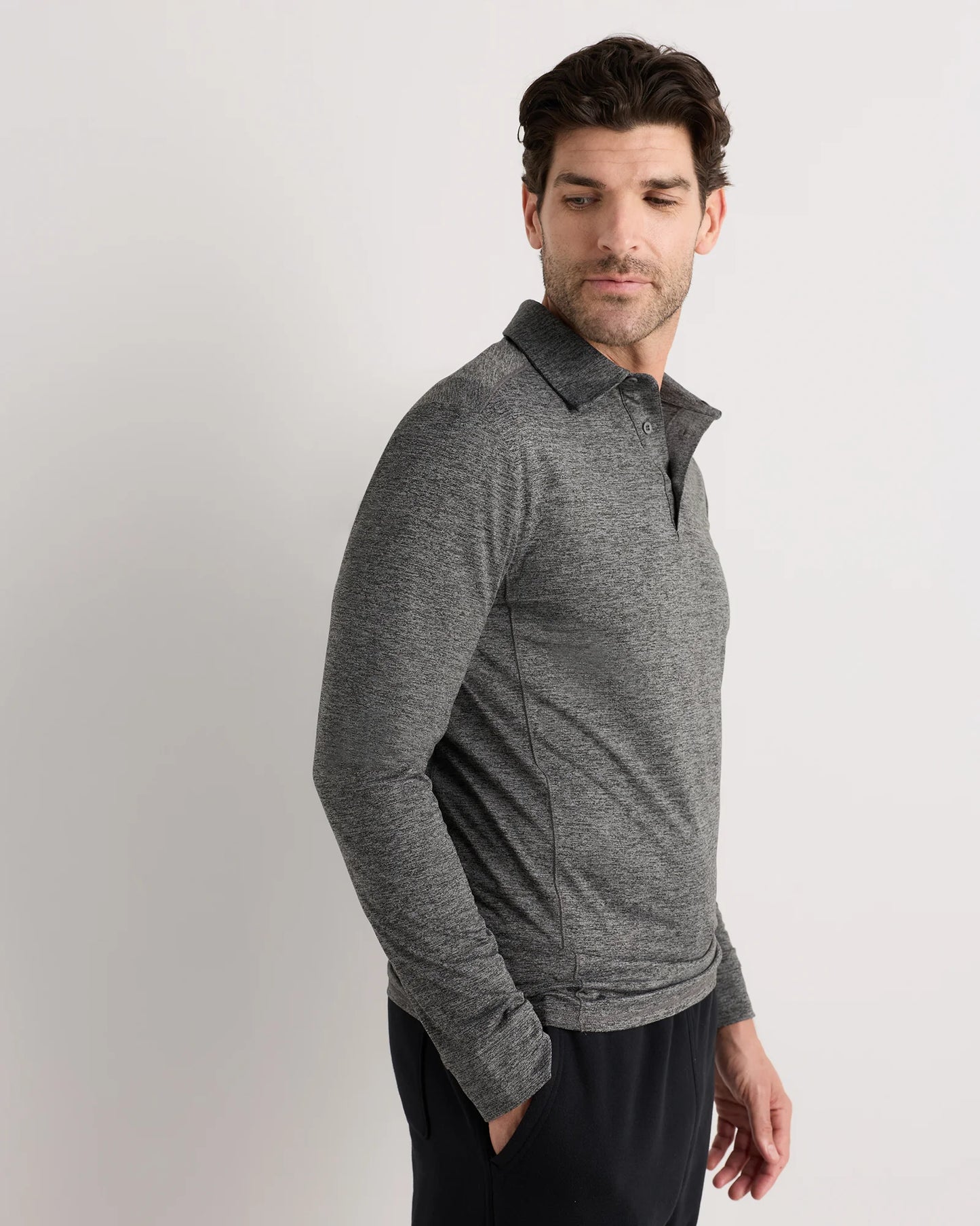 Flowknit Breeze Performance Long Sleeve Polo - XS / Heather Black