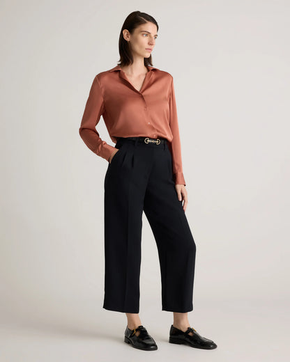 Washable Stretch Silk Notch Collar Blouse - XS / Moonstone Blue