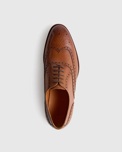 Italian Leather Wingtip Oxford - 7 / Cognac