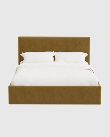 Square Bed in Performance Velvet - Full / Chocolate