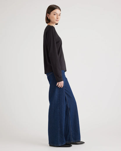 Cotton Modal Relaxed Long Sleeve Tee - XS / Black