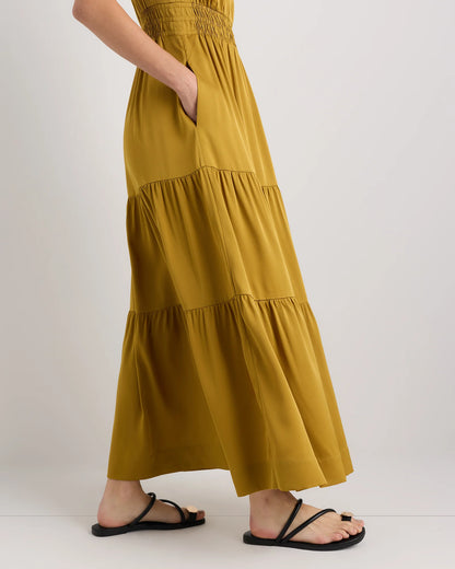 Washable Stretch Silk Tiered Maxi Dress - XS / Navy