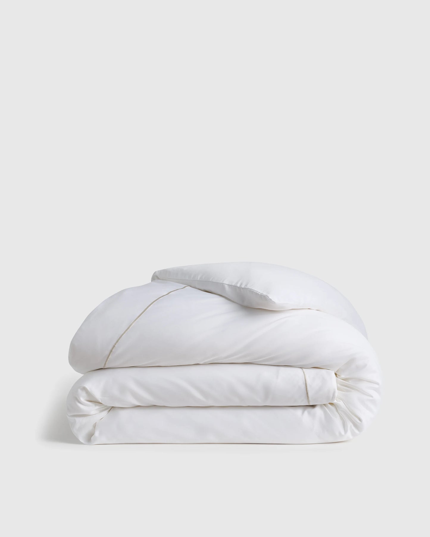 Signature Giza Cotton Sateen Embroidered Duvet Cover - Twin / White/Dried Sage