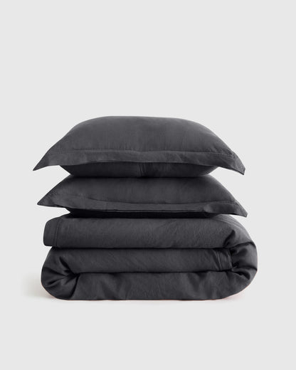 European Linen Double Flange Duvet Cover Set - Twin / Dusty Olive