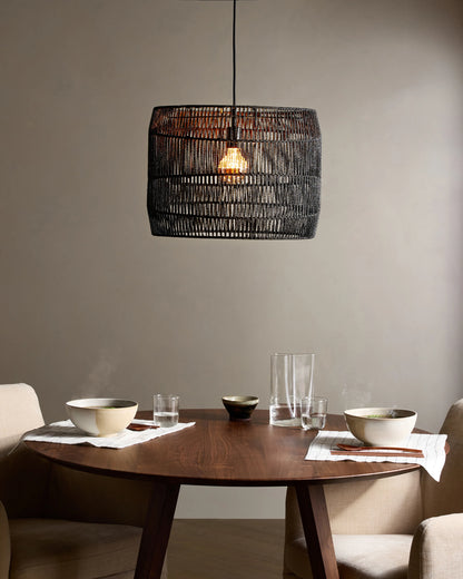 Woven Rope Drum Pendant Light - One Size / Black