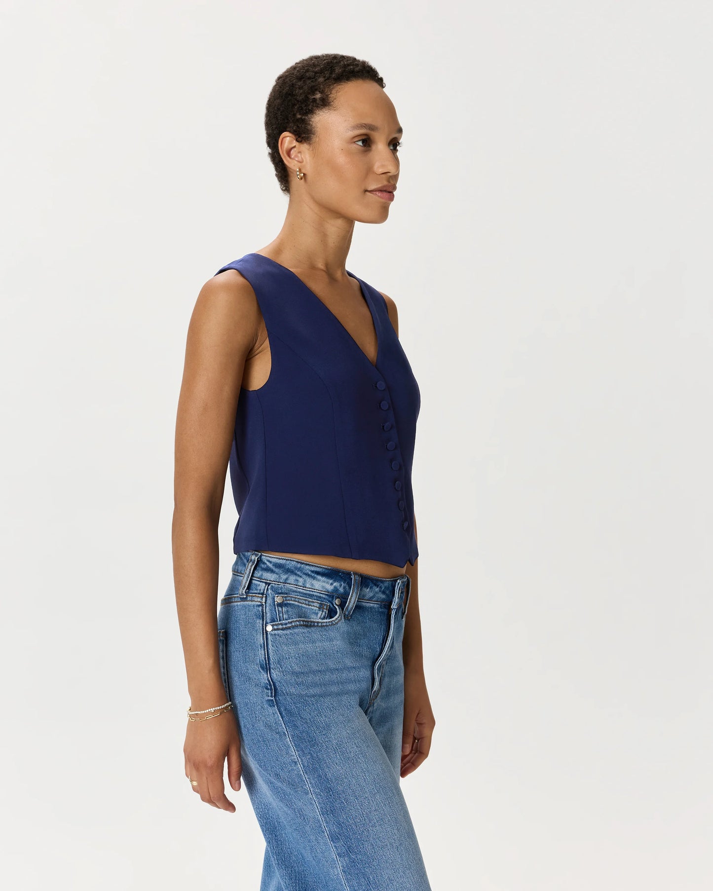 Fluid Crepe Vest - XS / Navy