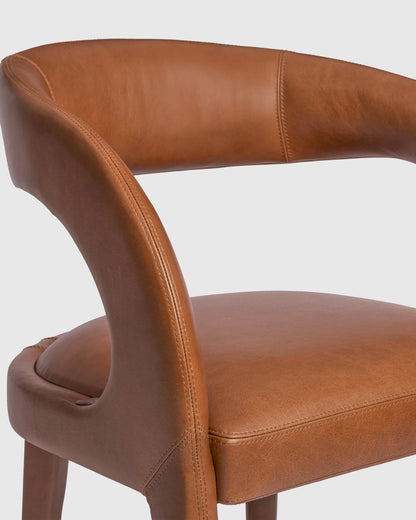 Italian Leather Barrel Back Dining Chair - One Size / Chestnut