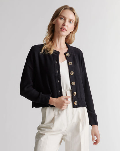 100% Organic Cotton Cropped Cardigan - XS / Heather Brown