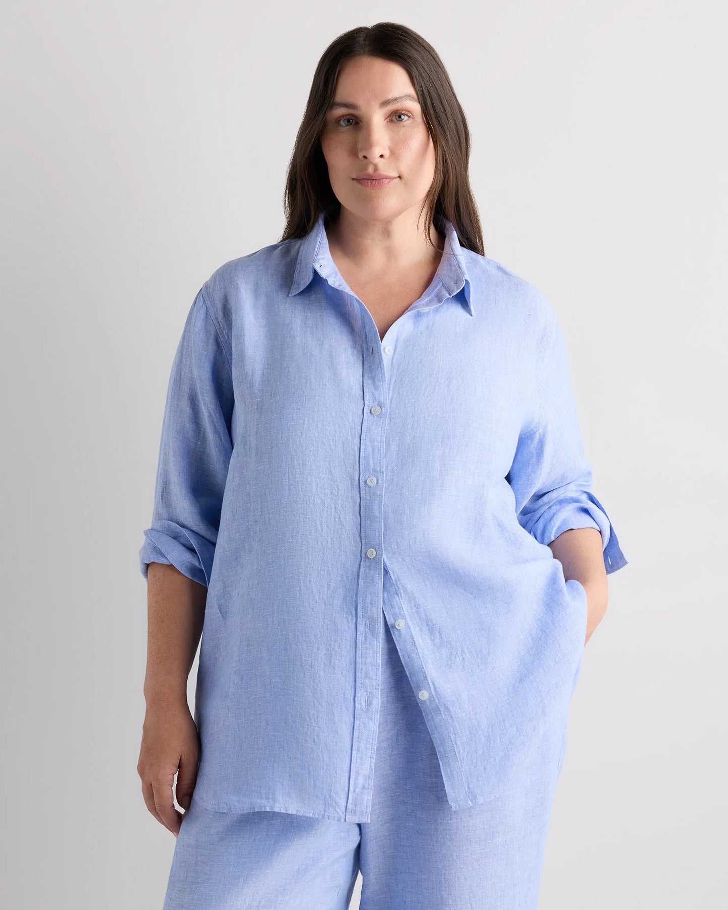 100% European Linen Long Sleeve Shirt - 1X / Flax