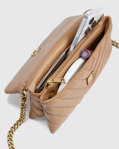 Italian Leather Quilted Wallet Crossbody - One Size / Black/Gold