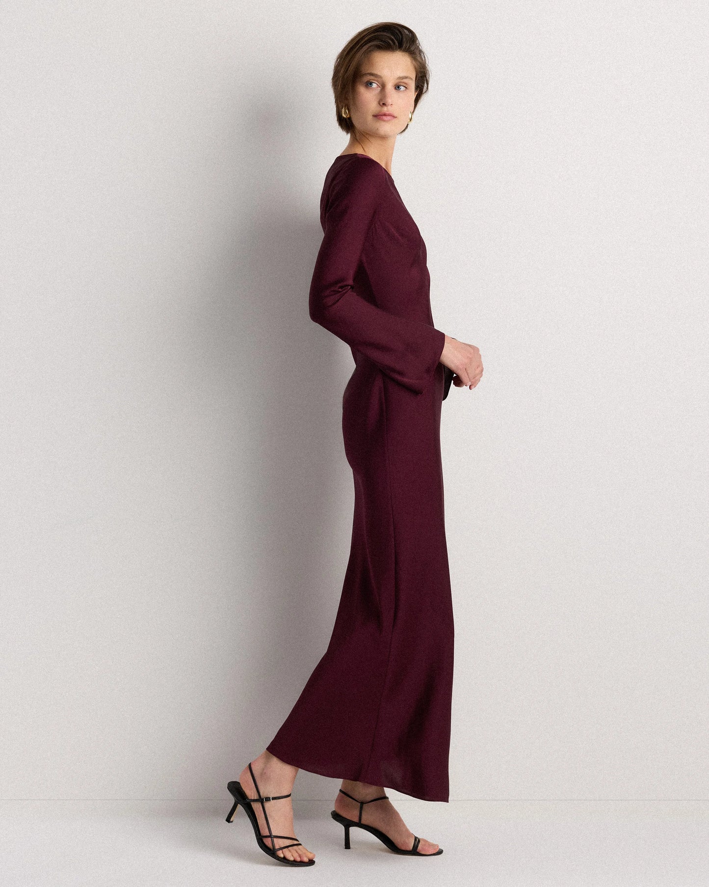 Washable Stretch Silk Long Sleeve Maxi Dress - XS / Wine Tasting Red