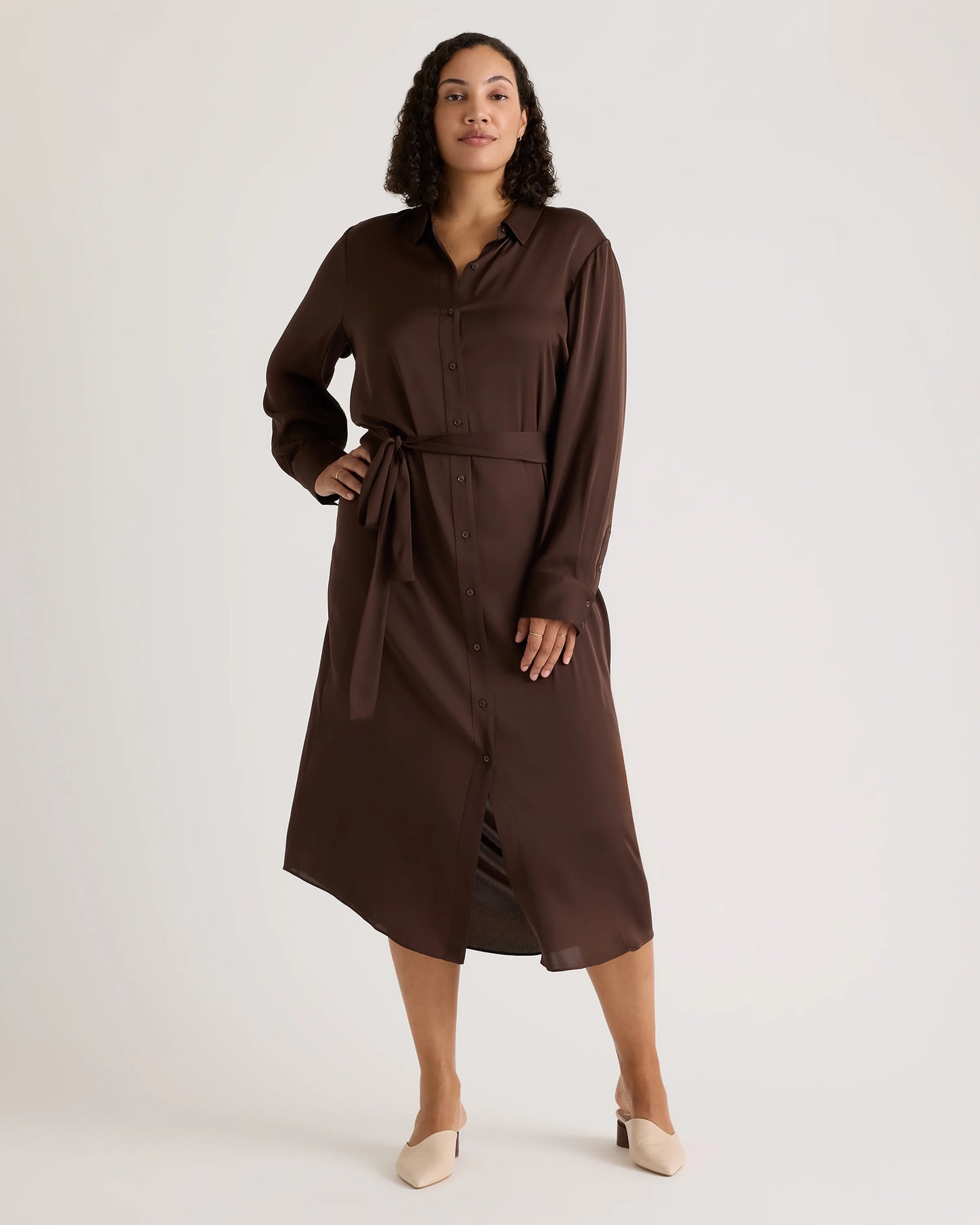 Washable Stretch Silk Maxi Shirt Dress - XS / Moonstone Blue